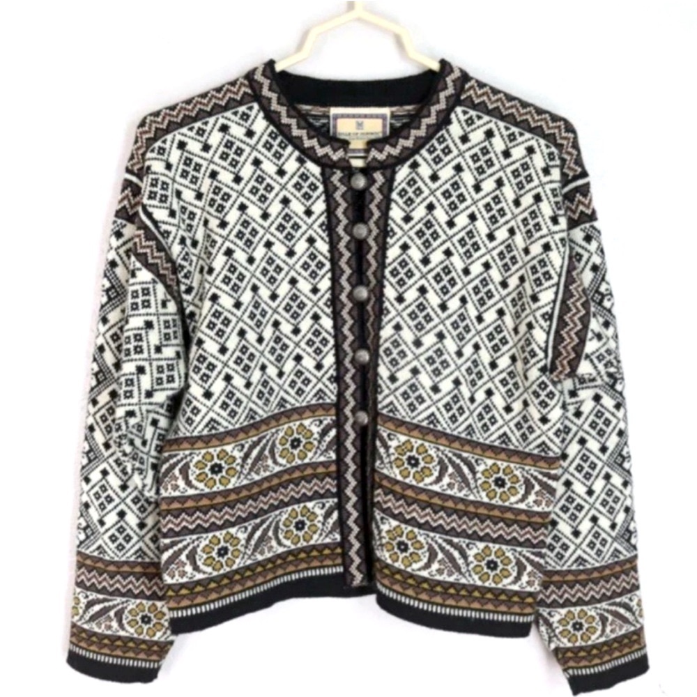 Vintage Classic Dale of Norway! Black and Cream Geometric Cardigan M